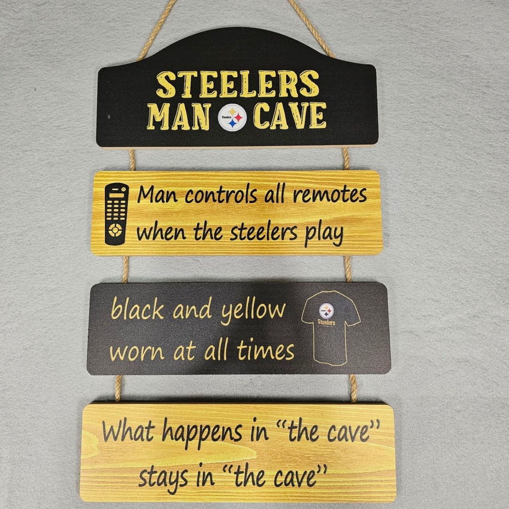 Pittsburgh Steelers Man Cave Hanging Sign Football Fan Wall Decor Black Yellow